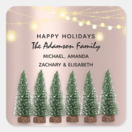 Adesivo Quadrado Felizes Feriados Feliz Festa de Natal Nome Rosa