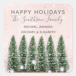 Adesivo Quadrado Felizes Feriados Felizes Árvores de Natal Douradas