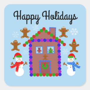 Adesivo Quadrado Felizes Feriados Snowman e House Nº 3-2 Stickers