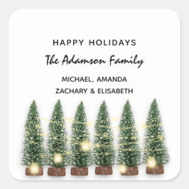 Adesivo Quadrado Felizes Férias Feliz Nome da Árvore de Natal Branc