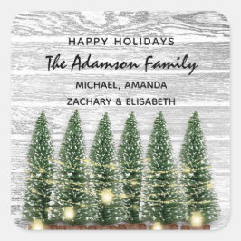 Adesivo Quadrado Felizes Férias Feliz Nome da Árvore de Natal Russo