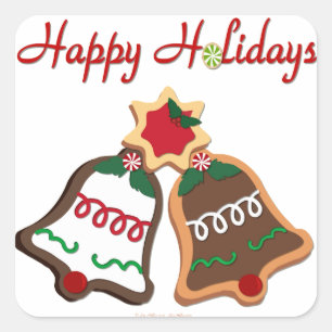 Adesivo Quadrado Felizes Festas Biscoitos de Natal Bells