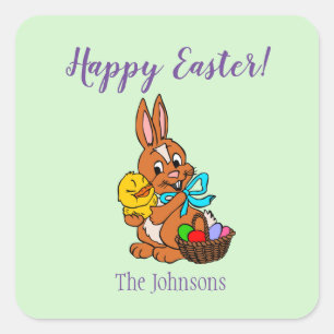 Adesivo Quadrado felz pascoa Bunny e Pintinho Square Sticker