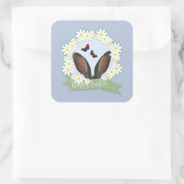 Adesivo Quadrado Felz pascoa Bunny Ears Daisies Wreath