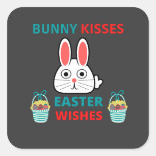 Adesivo Quadrado felz pascoa Bunny Kisses E Deseja T-Shirt
