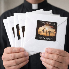 Adesivo Quadrado Felz pascoa Ele está no Feriado de Três Cruzes