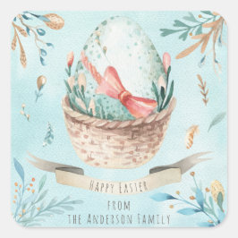 Adesivo Quadrado Felz pascoa Floral Moderno Deseja Saudações Boho