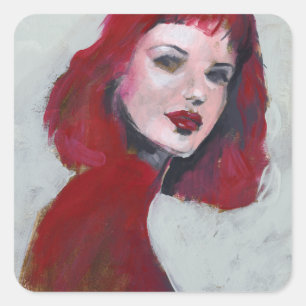 Adesivo Quadrado Fem Retrato - Vermelho