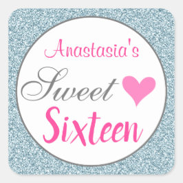 Adesivo Quadrado Feminino e Glam Rosa Azul Claro Brilho Sweet Sixte