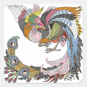 Adesivo Quadrado Fênix chinesa ou Feng Huang