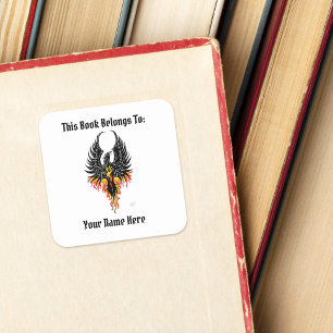 Adesivo Quadrado Fênix Firebird Tribal Flames Bookplate