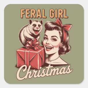 Adesivo Quadrado Feral Girl Christmas Ogambm Xmas Trashy Retro