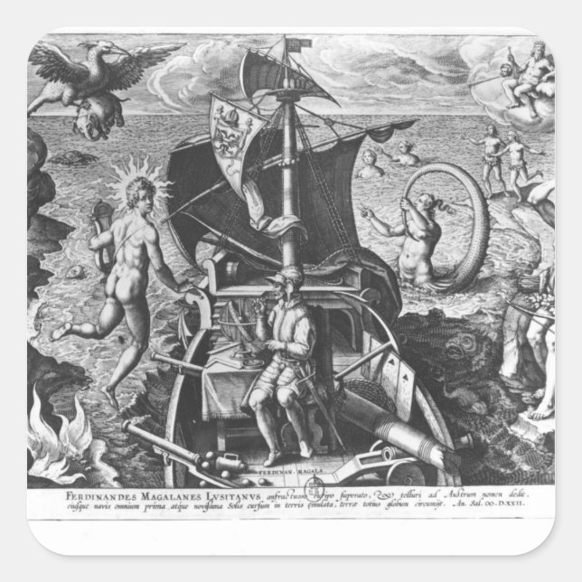 Adesivo Quadrado Ferdinand Magellan no conselho da caravela, 1522 (Frente)