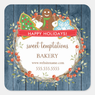 Adesivo Quadrado Feriado Berry Wreath Christmas Cookie