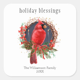 Adesivo Quadrado Feriado Blessings Wreath Yule Cardeal de Natal
