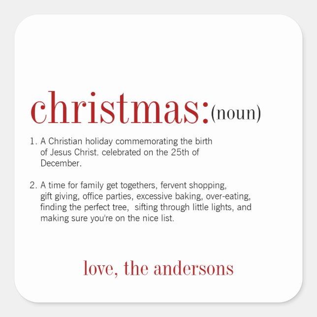 Adesivo Quadrado Feriado Branco de Definição de Natal (Frente)