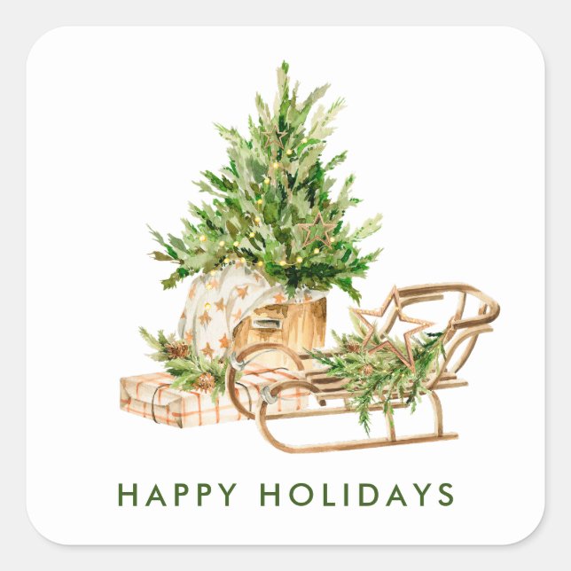 Adesivo Quadrado Feriado da Composição de Natal Elegante da Boêmia (Frente)