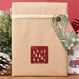 Adesivo Quadrado Feriado das Árvores de Natal Red Modern