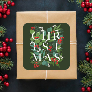 Adesivo Quadrado Feriado de Berries, em Greenery Berries, em NATAL