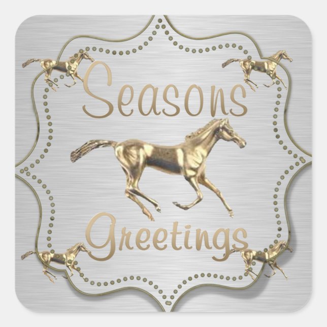 Adesivo Quadrado Feriado de Cavalo Dourado (Frente)