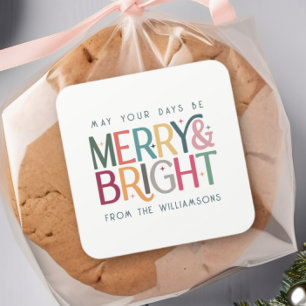 Adesivo Quadrado Feriado de Estrelas de Retrô com Feliz Colorida e 