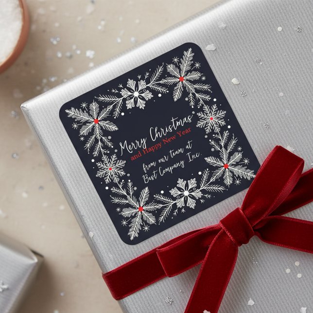 Adesivo Quadrado Feriado de Fenda de Neve no Natal Elegante (Criador carregado)