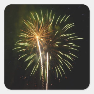 Adesivo Quadrado Feriado de Fogos de artifício verde e Dourado