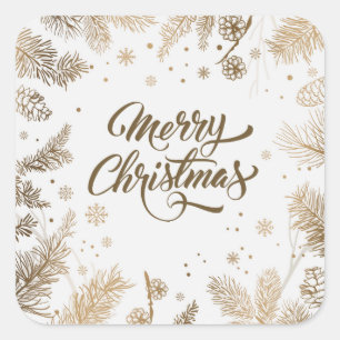 Adesivo Quadrado Feriado de Folhas e Cones de Pinheiro Elegante V