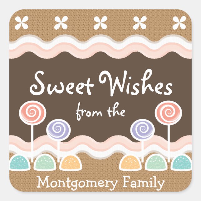 Adesivo Quadrado Feriado de Gingerbird Candyland (Frente)