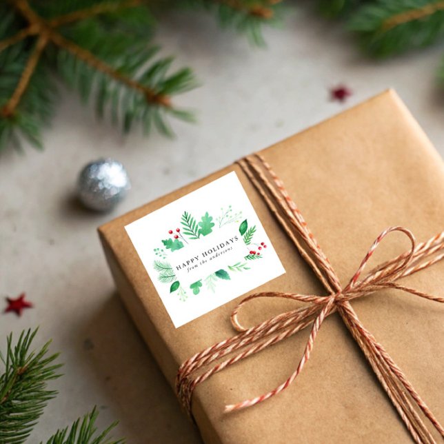 Adesivo Quadrado Feriado de inverno em Aquarela (Criador carregado)