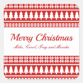 Adesivo Quadrado Feriado de Natal Clássico Vermelho e Branco