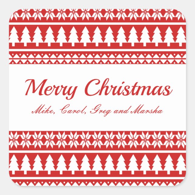 Adesivo Quadrado Feriado de Natal Clássico Vermelho e Branco (Frente)
