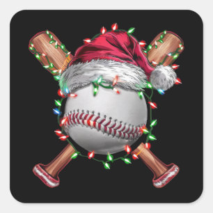 Adesivo Quadrado Feriado de Natal com Papais noeis de Baseball no N