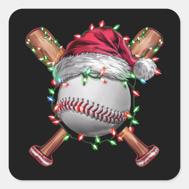 Adesivo Quadrado Feriado de Natal com Papais noeis de Baseball no N (Frente)
