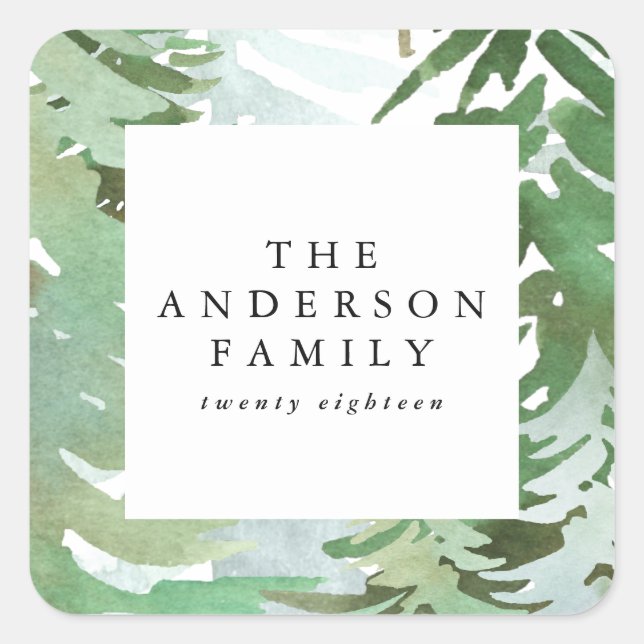 Adesivo Quadrado Feriado de Natal da floresta aquática (Frente)