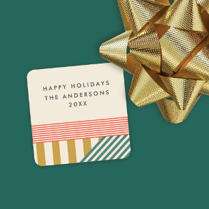 Adesivo Quadrado Feriado de Natal de Stripes Mistas Modernas