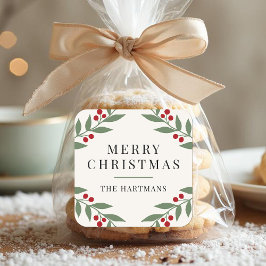 Adesivo Quadrado Feriado de Natal do Berry Botânico Elegante
