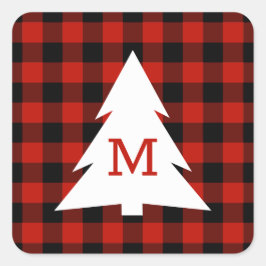 Adesivo Quadrado Feriado de Natal do Monograma do Buffalo Negro Ver