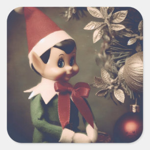 Adesivo Quadrado Feriado de Natal Elf Cute