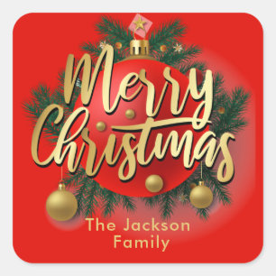 Adesivo Quadrado Feriado de Natal em Floco de Neve de inverno Jingl