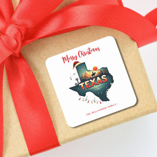Adesivo Quadrado Feriado de Natal feliz no Texas State