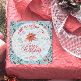 Adesivo Quadrado Feriado de Natal Floral - Feriado de Comida