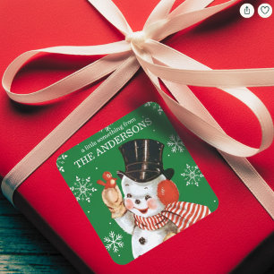 Adesivo Quadrado Feriado de Natal Personalizado do Vintage Retro Sn