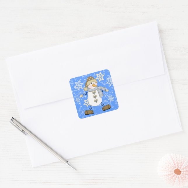 Adesivo Quadrado Feriado de Neve Azul Snowflake (Envelope)