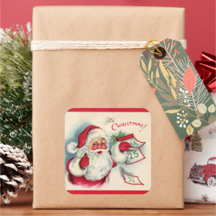 Adesivo Quadrado feriado de Papais noeis de natais vintages retrorr