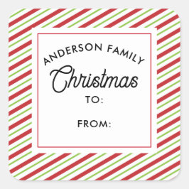 Adesivo Quadrado Feriado de Stripes Diagonais Vermelhas e Verdes