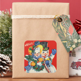 Adesivo Quadrado Feriado do casal de neve dos natais vintages retro