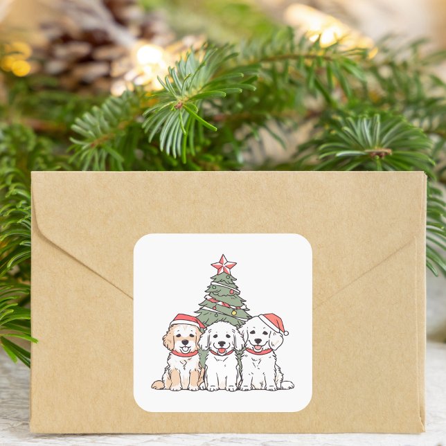 Adesivo Quadrado Feriado dos Cães de Natal Bonitos (Criador carregado)