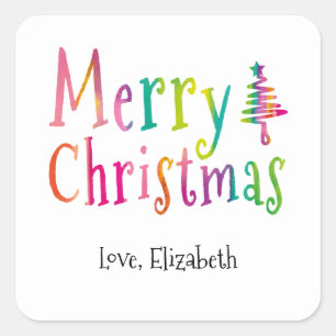 Adesivo Quadrado Feriado Feliz de Natal Colorido Personalizado