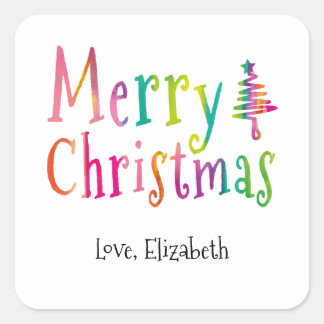 Adesivo Quadrado Feriado Feliz de Natal Colorido Personalizado